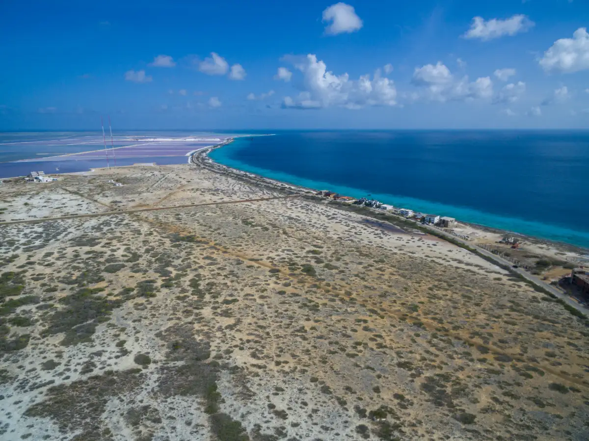 Aerial view of the Bonaire coastline and shallow reef